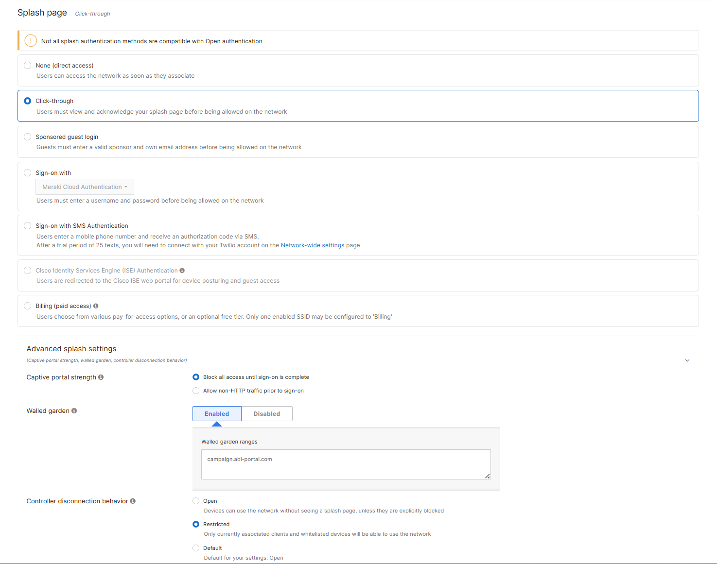 Access Control: Splash-Mode und Walled Garden
