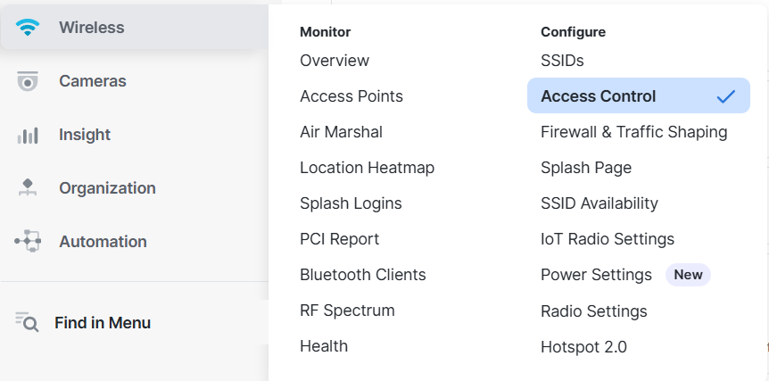 Navigation: Wireless > Configure > Access Control