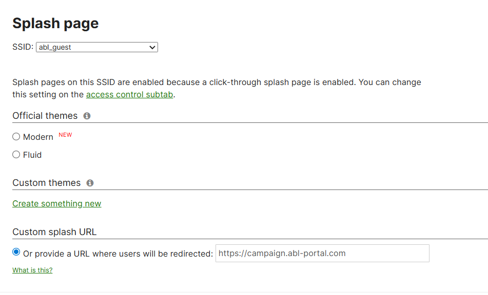 Splash Page: Custom splash URL setzen